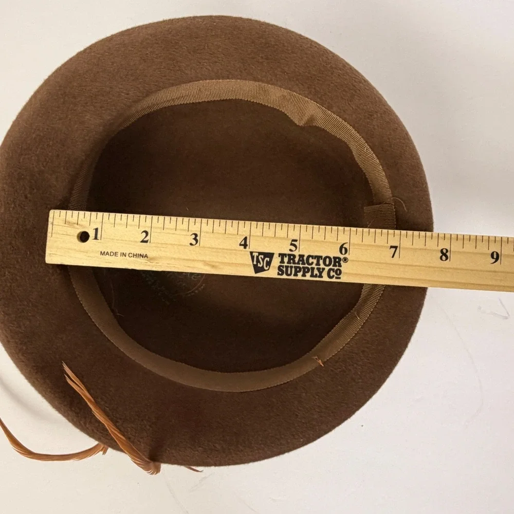 Vintage Deluxe Velour Brown Felt Tilt Hat Feather Cocktail Church Fascinator
